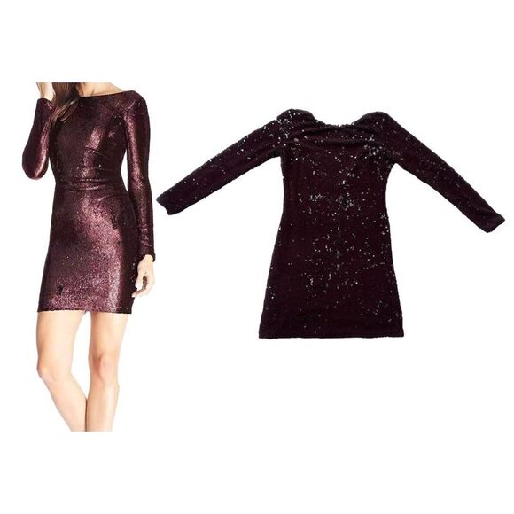 Dress the Population Sequin Drape Front Mini Dress in Burgundy Size Large - Picture 1 of 15